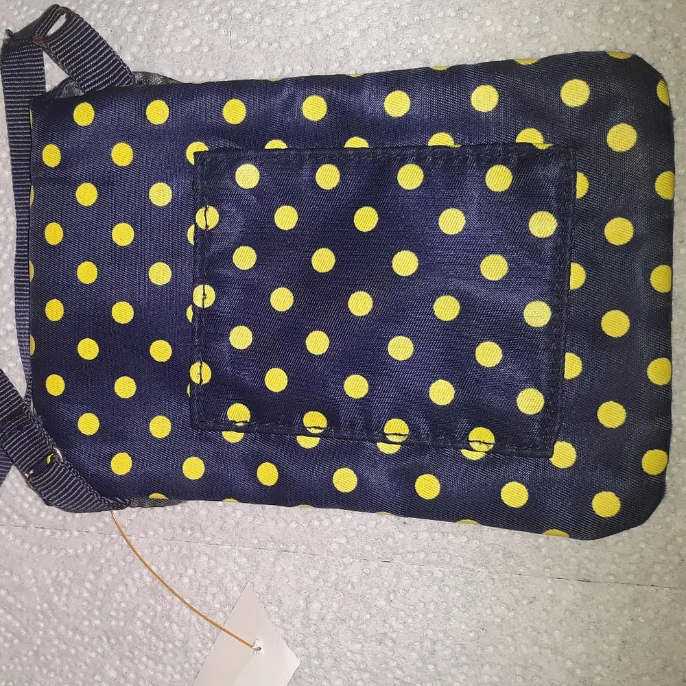 CUTE Kids Crossbody Purse Bag Navy Blue Gold Polkadot Minnie Print Zip Close NEW